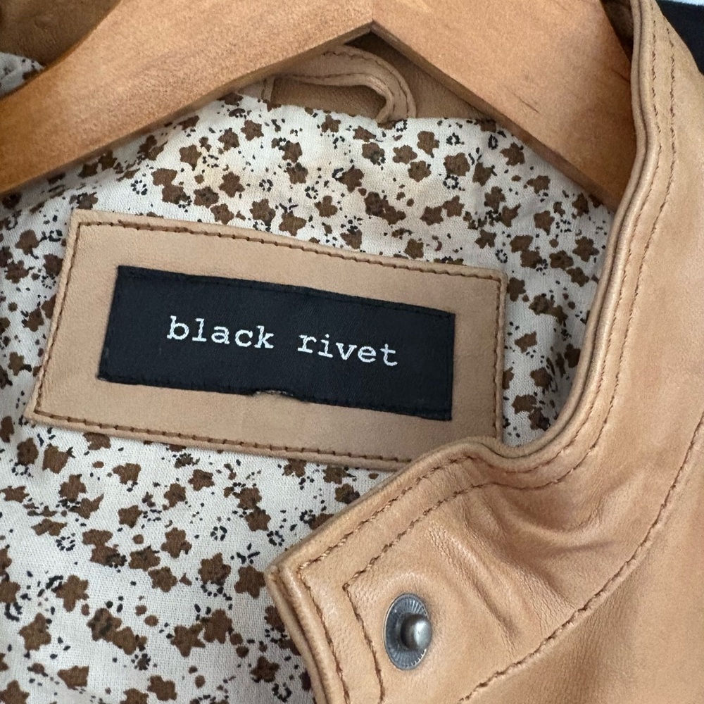 Black Rivet Tan Genuine Soft Leather Moto Jacket Large Biker Streetwear - Picture 3 of 7